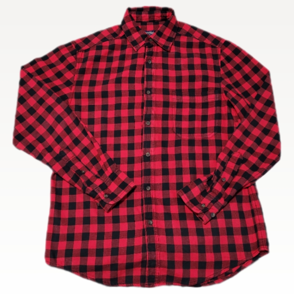 Faded Glory Unisex S/CH (34-36) Flannel Shirt Red Black Plaid Button Up